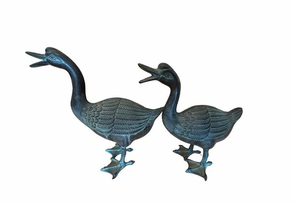Pair of Vintage Bronze Duck Sculptures